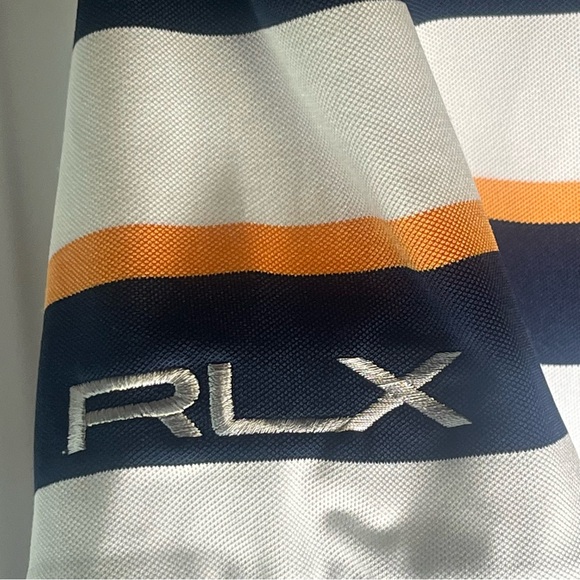 Ralph Lauren RLX Men’s Striped Polo Performance Golf Shirt White,Navy & Orange M - Picture 5 of 7
